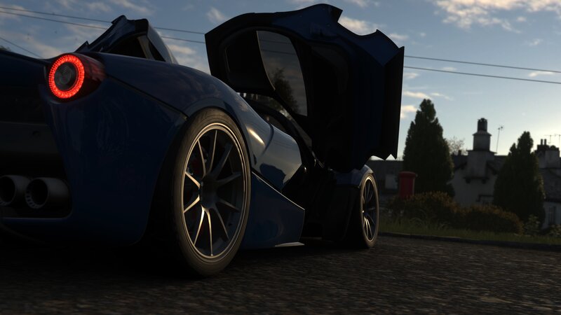 Blue Sports Car — Dramatic, Sunset, 3d Render, Open Door