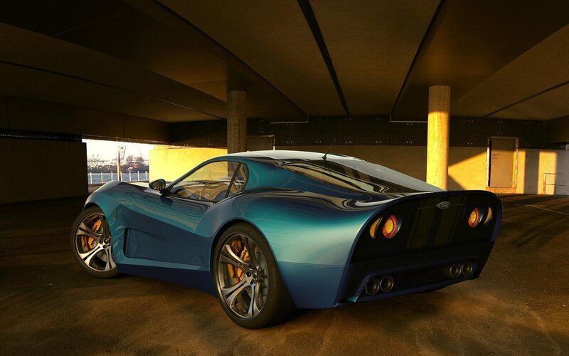 Blue Sports Car — Dramatic, Sunset, 3d Render, Parking Garage