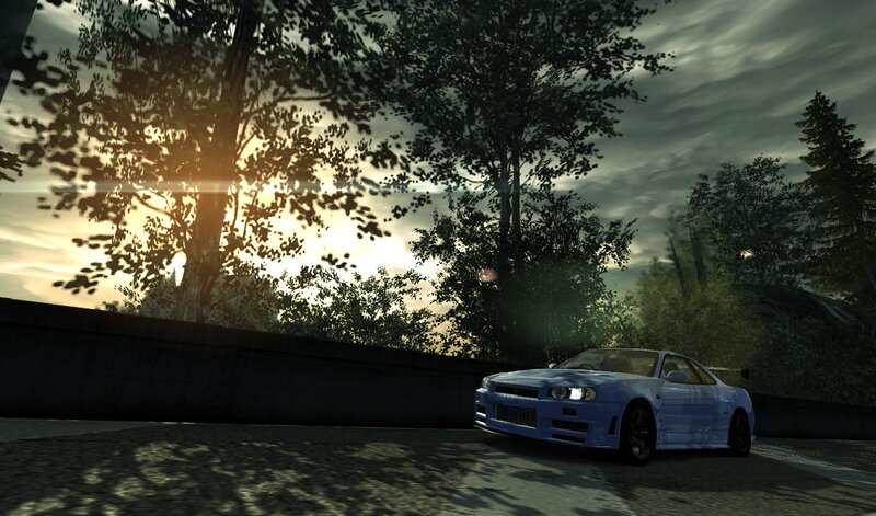 Blue Sports Car — Dramatic, Sunset, 3d Render, Trees