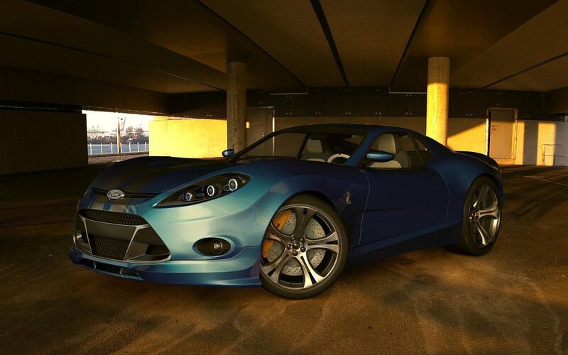 Blue Sports Car — Dramatic, Sunset, 3d Render, Underpass