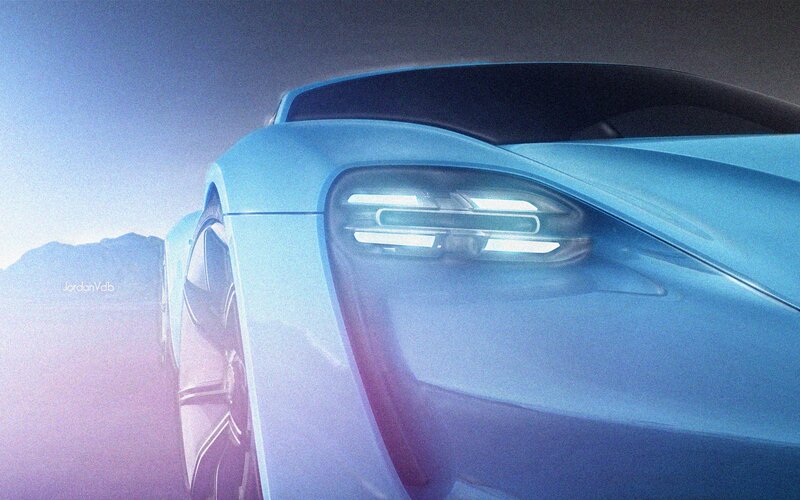 Blue Sports Car — Dramatic, Sunset, Digital Art, Headlight