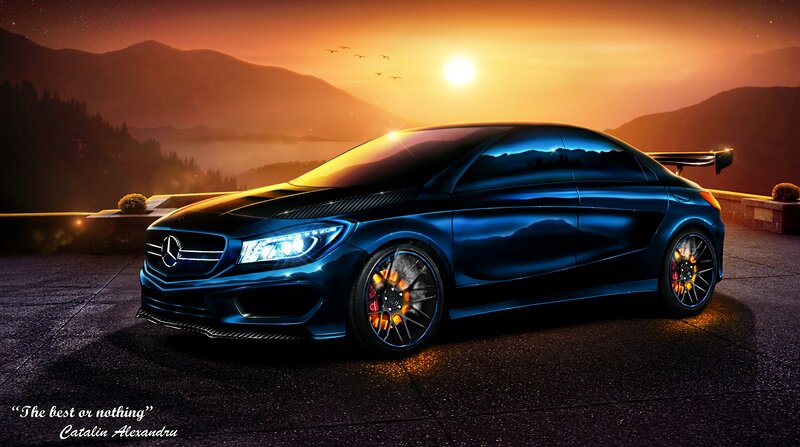 Blue Sports Car — Dramatic, Sunset, Digital Art