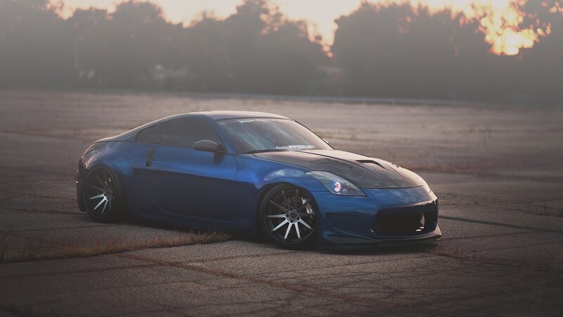 Blue Sports Car — Dramatic, Sunset, Photograph, Asphalt