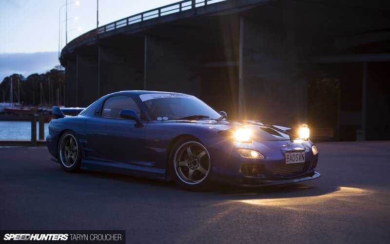 Blue Sports Car — Dramatic, Sunset, Photograph, Bridge