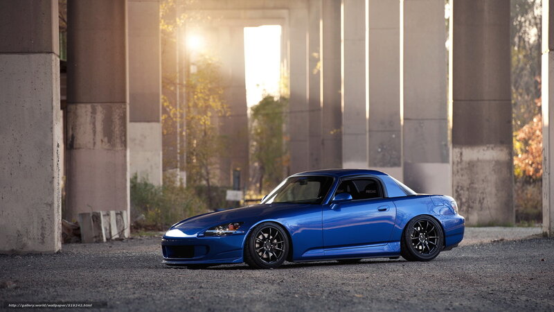 Blue Sports Car — Dramatic, Sunset, Photograph, Concrete Pillars