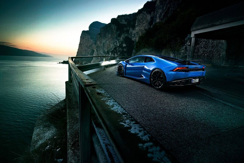 Blue Sports Car — Dramatic, Sunset, Photograph, Lake