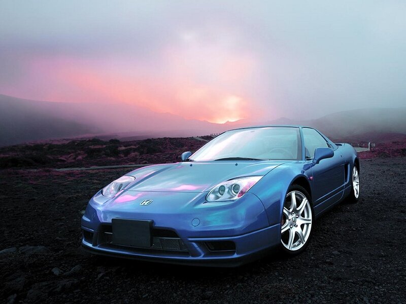 Blue Sports Car — Dramatic, Sunset, Photograph, Mountain, Sky