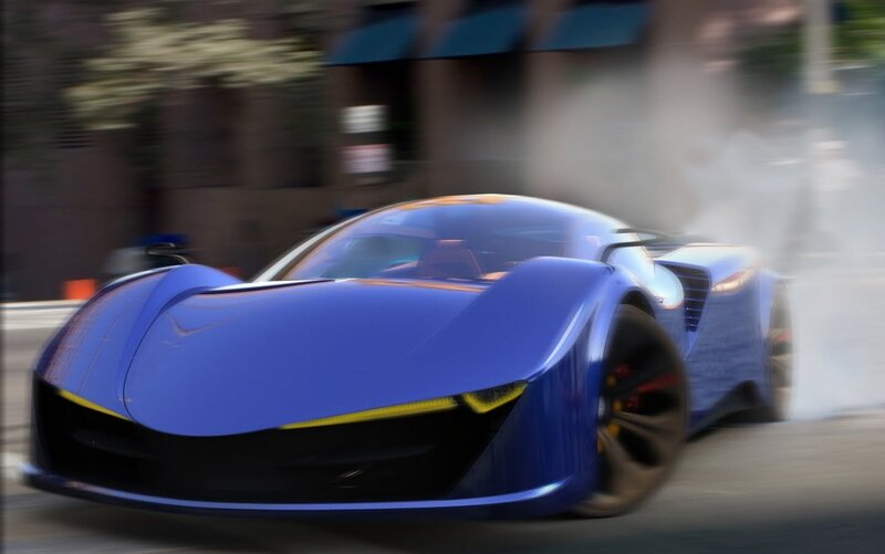 Blue Sports Car Drifting — Dynamic