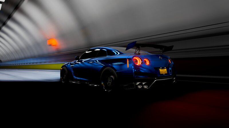 Blue Sports Car — Dynamic, 3d Render, Tunnel