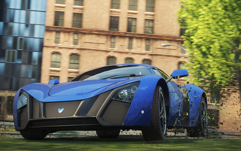 Blue Sports Car — Dynamic, Afternoon, 3d Render, Building