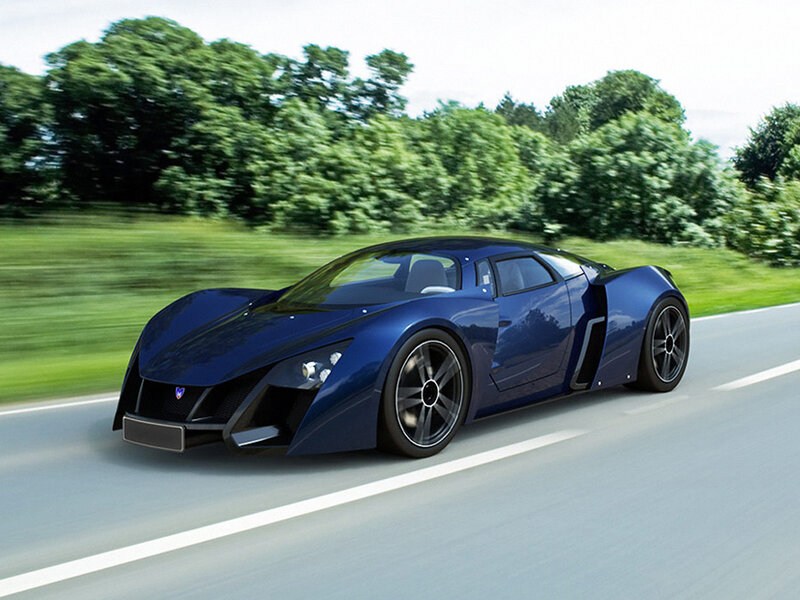 Blue Sports Car — Dynamic, Afternoon, 3d Render, Road