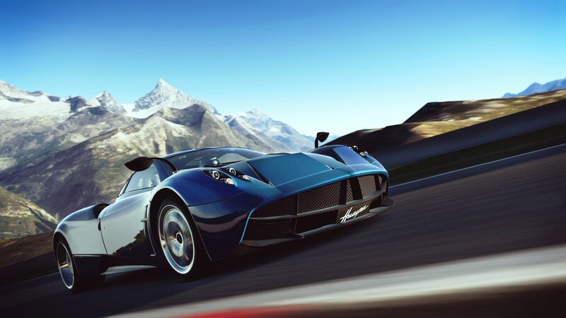 Blue Sports Car — Dynamic, Afternoon, Digital Art, Mountains, Road
