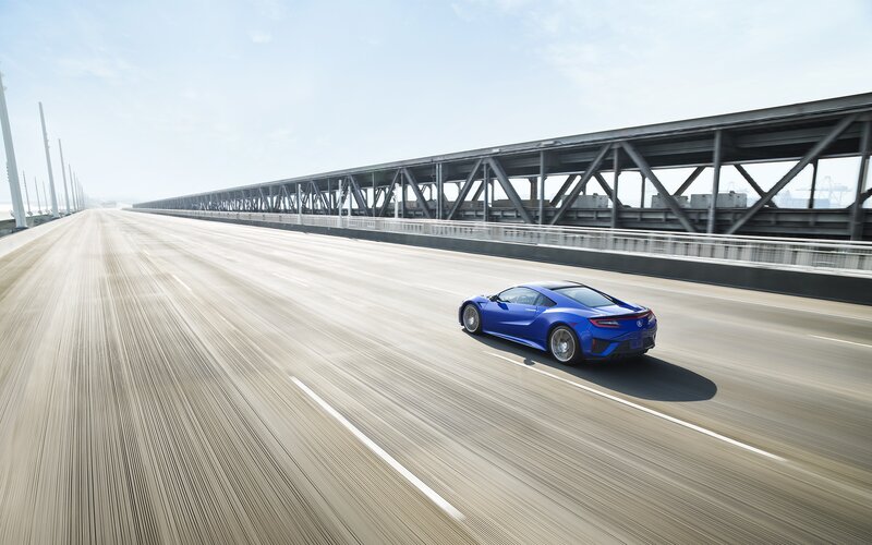 Blue Sports Car — Dynamic, Afternoon, Photograph, Bridge, Road