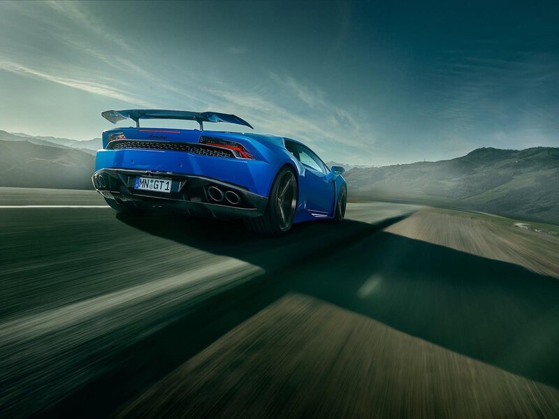 Blue Sports Car — Dynamic, Afternoon, Photograph, Road, Mountains, Sky