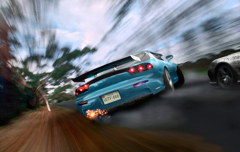 Blue Sports Car — Dynamic, Afternoon