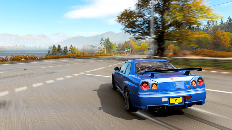 Blue Sports Car — Dynamic, Autumn, 3d Render, Road