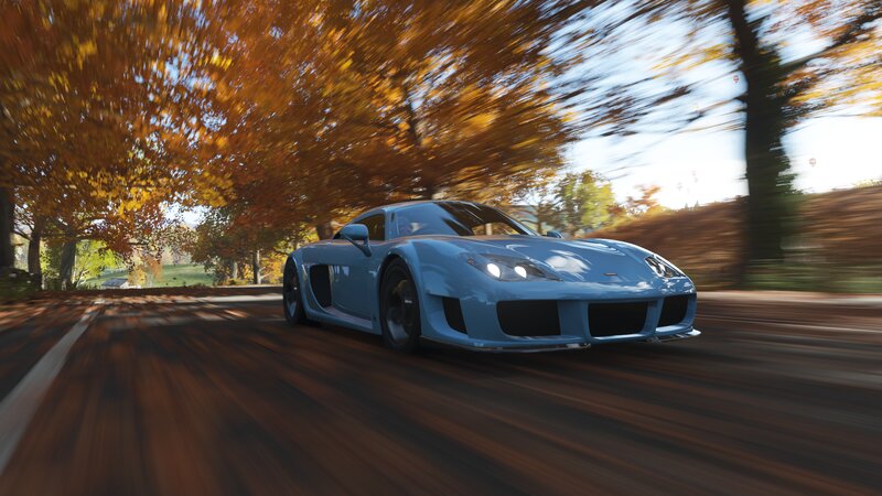 Blue Sports Car — Dynamic, Autumn, 3d Render, Trees