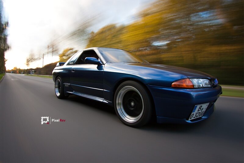 Blue Sports Car — Dynamic, Autumn, Photograph, Road