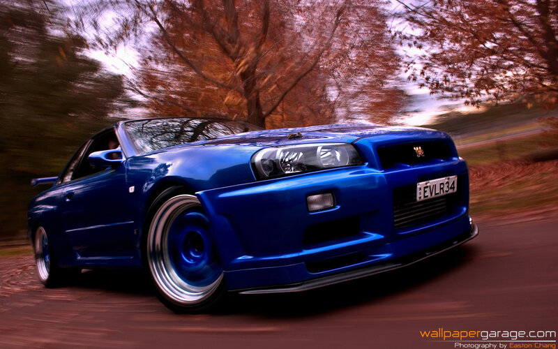 Blue Sports Car — Dynamic, Autumn
