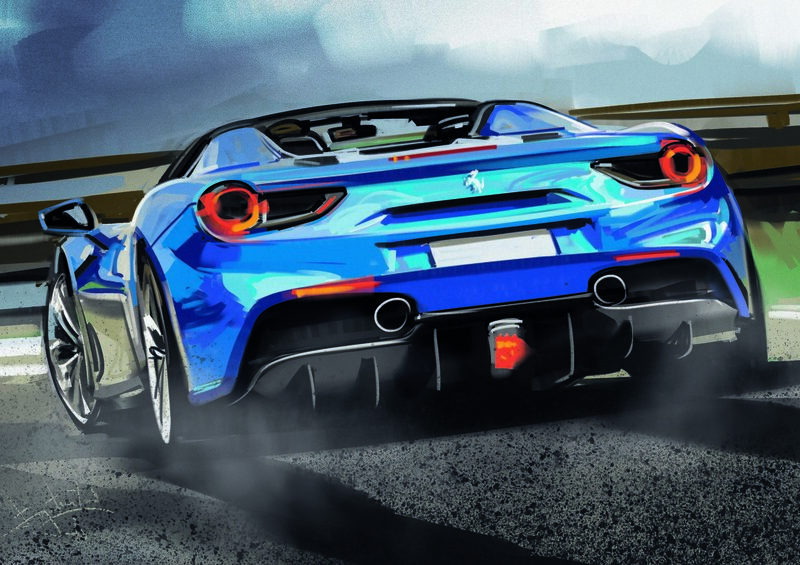 Blue Sports Car — Dynamic, Digital Art, Road, Tire Smoke
