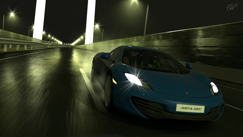 Blue Sports Car — Dynamic, Night, 3d Render, Bridge