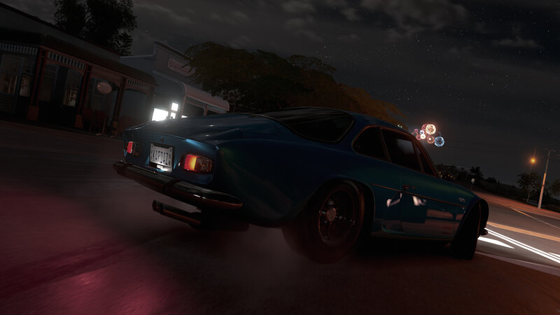 Blue Sports Car — Dynamic, Night, 3d Render, Fireworks