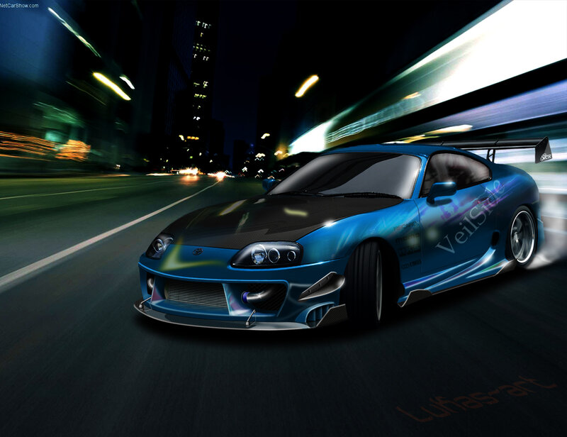 Blue Sports Car — Dynamic, Night, Digital Art