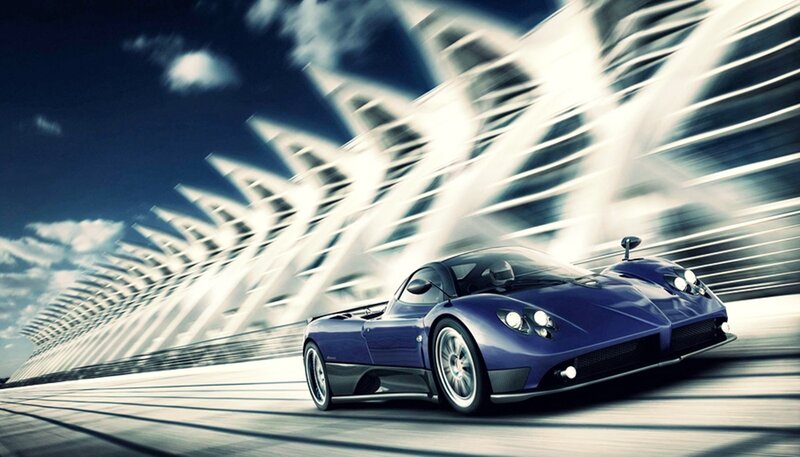 Blue Sports Car — Dynamic, Photograph, Bridge