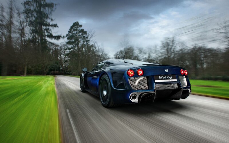 Blue Sports Car — Dynamic, Photograph, Road, Trees