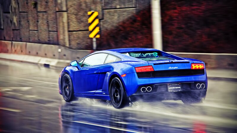 Blue Sports Car — Dynamic, Photograph, Road, Wall