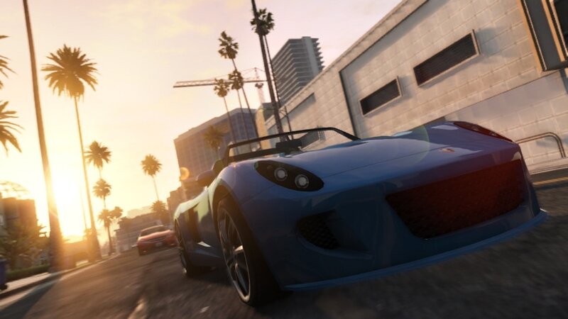 Blue Sports Car — Dynamic, Sunset, 3d Render, Palm Trees