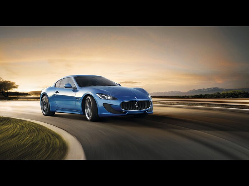 Blue Sports Car — Dynamic, Sunset, Photograph, Road, Mountains, Brown