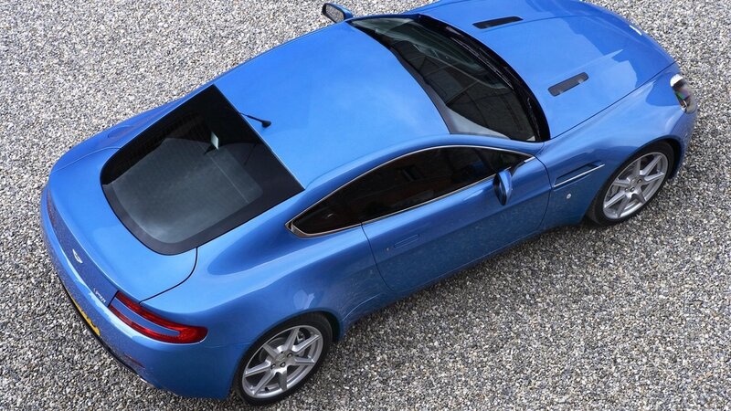 blue sports car from above