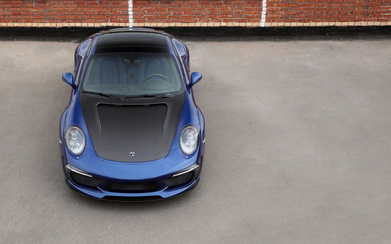 blue sports car from above
