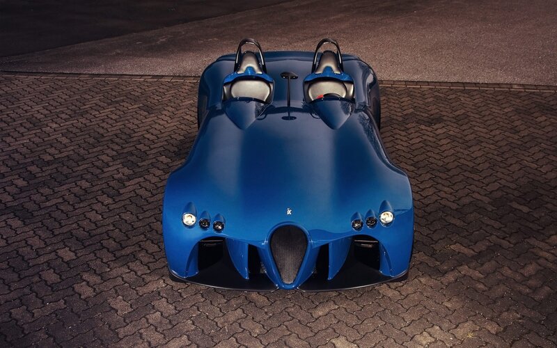 Blue sports car from above
