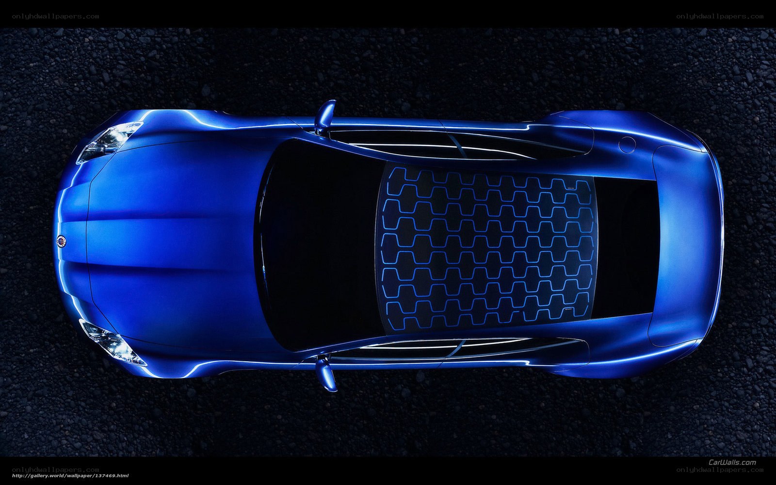 blue sports car from above