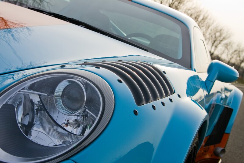 blue sports car front view