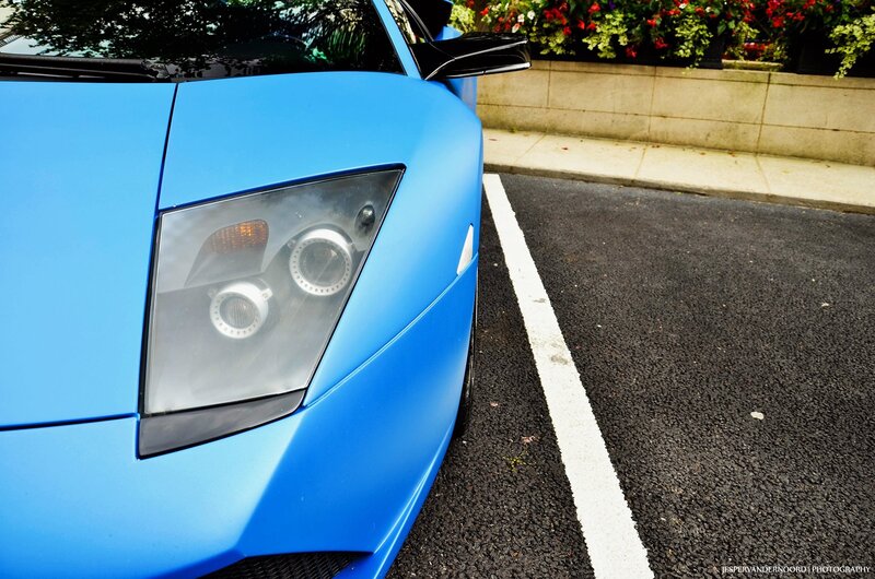 blue sports car front view