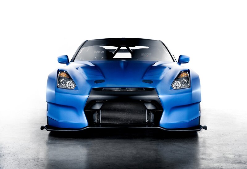 blue sports car front view
