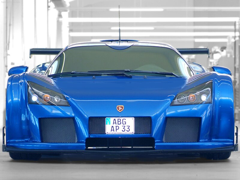 blue sports car front view