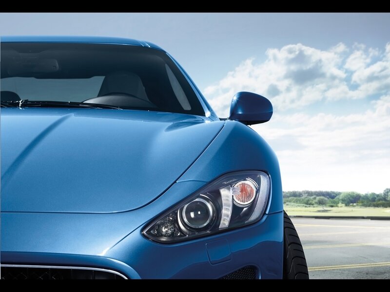 Blue sports car front view