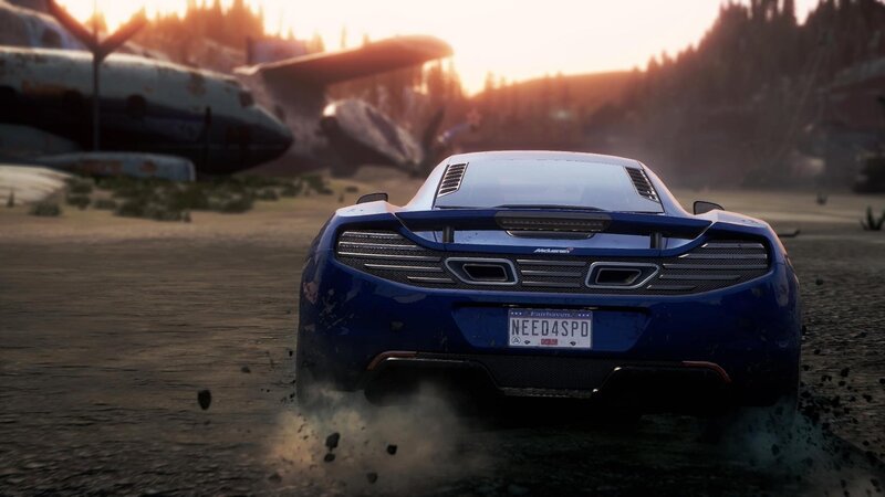 Blue sports car in a desert