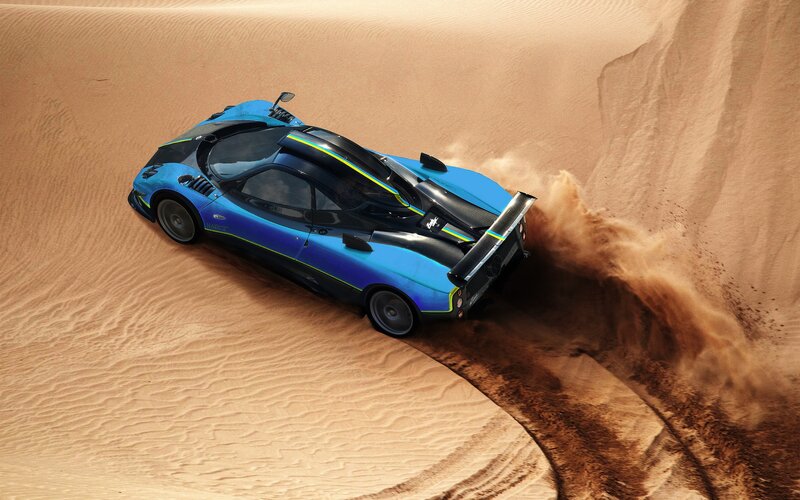 Blue Sports Car in Desert — Dynamic