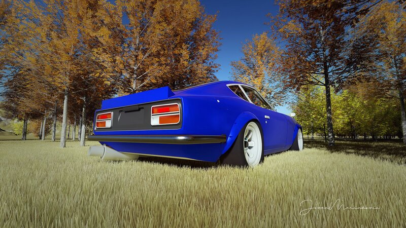 Blue Sports Car in Field — Serene