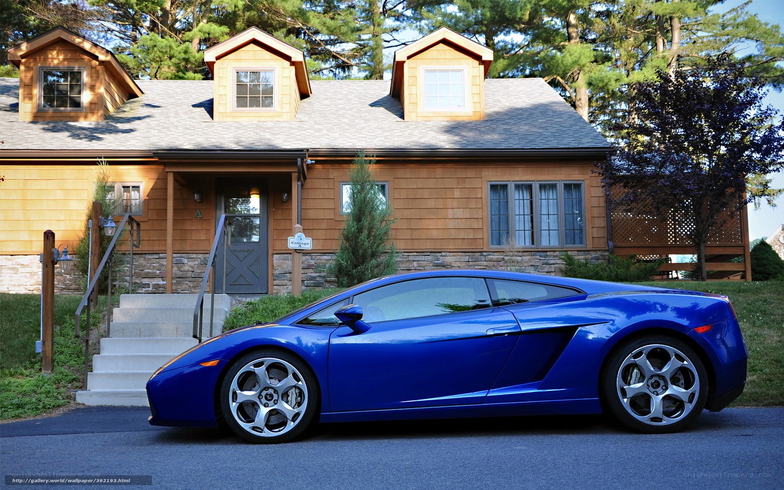Blue sports car in front of house