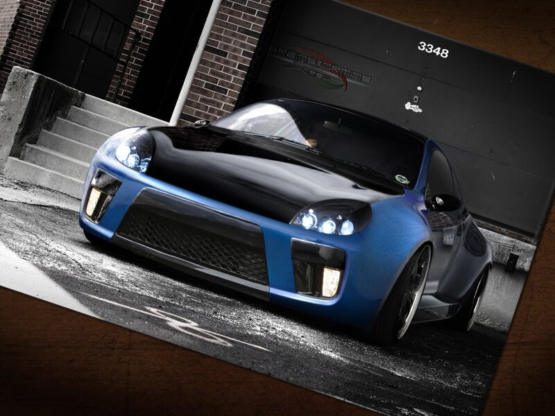 blue sports car in garage