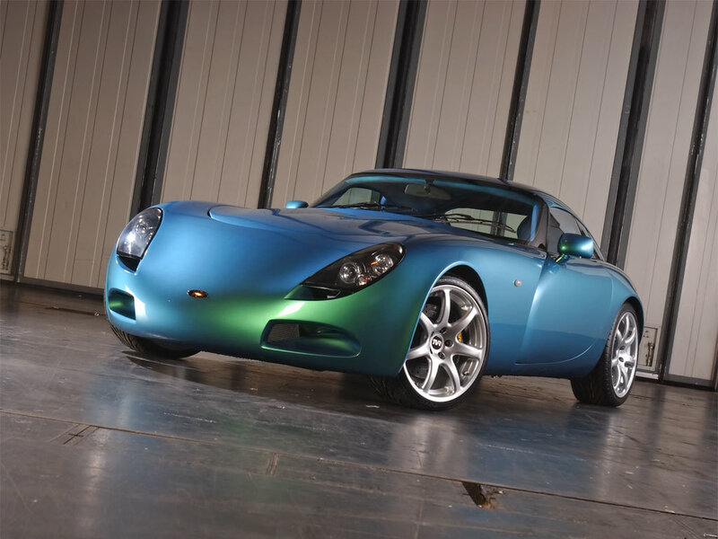 blue sports car in garage