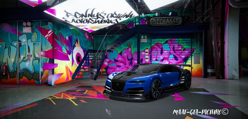 Blue Sports Car in Garage — Vibrant