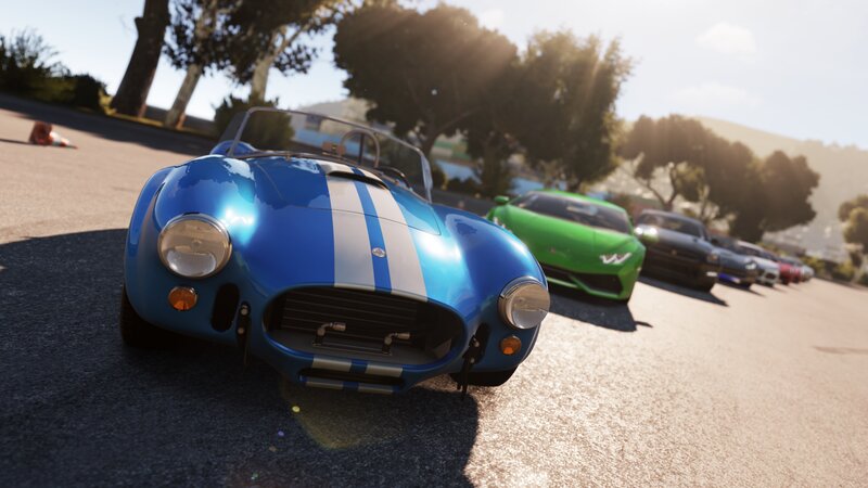 Blue Sports Car in Line