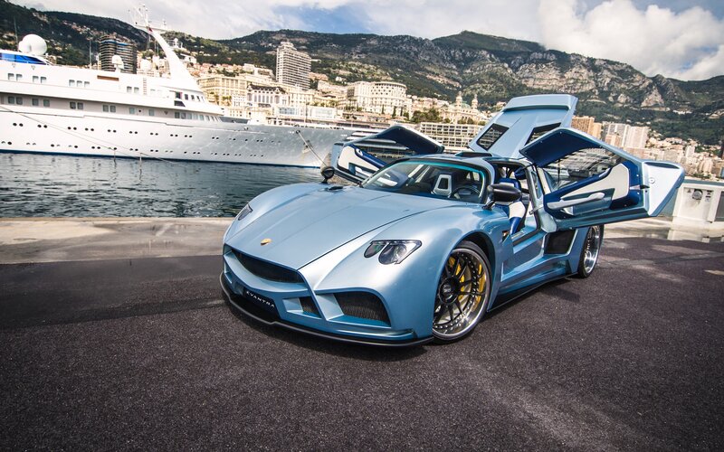 Blue sports car in Monaco